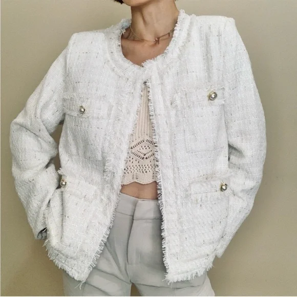 Nanette Lepore Cream & Gold Boucle Tweed Blazer NWT Sz Small - Picture 15 of 15